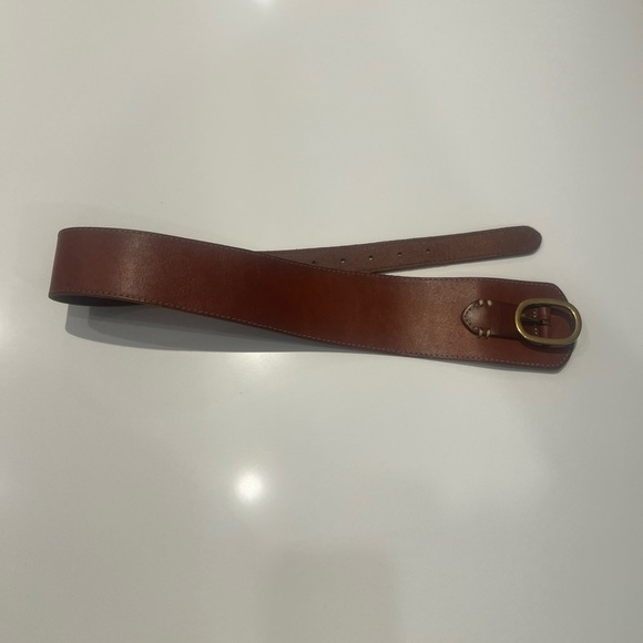 Genuine Brown Leather Women Belt Size SMetal Gold ToneBuckle